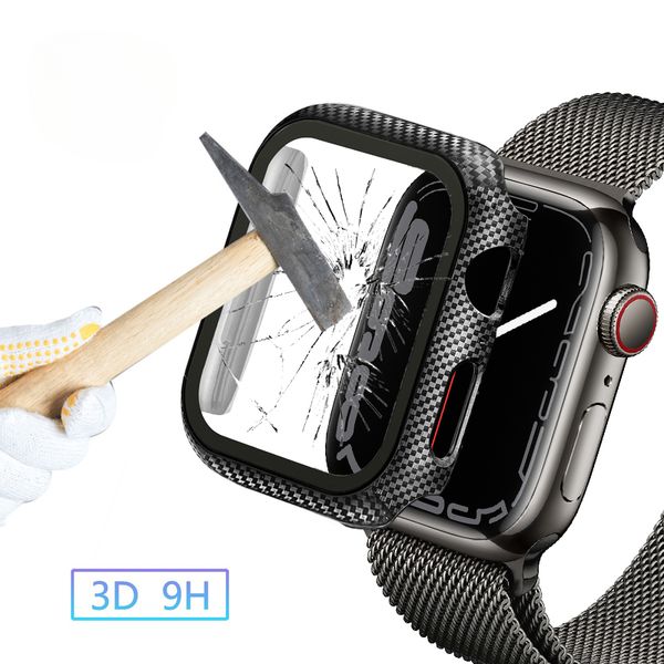 Caixa protetora de carbono com moldura para Apple Watch 41mm 45mm 49mm 44mm 40mm 42mm 38mm capas Bumper iwatch series 7 6 5 4 Acessórios