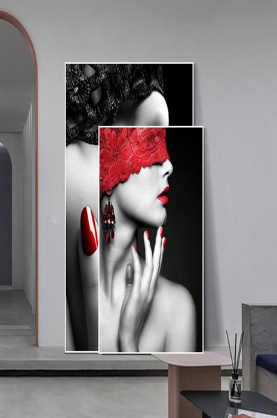 Moda moderna Sexy labbra rosse tela pittura donne poster e stampe soggiorno camera da letto arte della parete immagini casa bar decorazione8768138