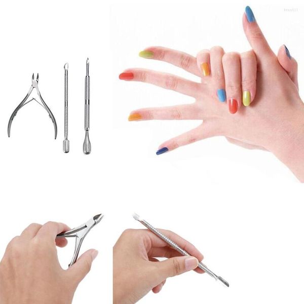 Kits de nail art 3 pçs/set aço inoxidável cortador de cutículas cortador de lima tesoura removedor de pele morta empurrador pedicure kit de manicure