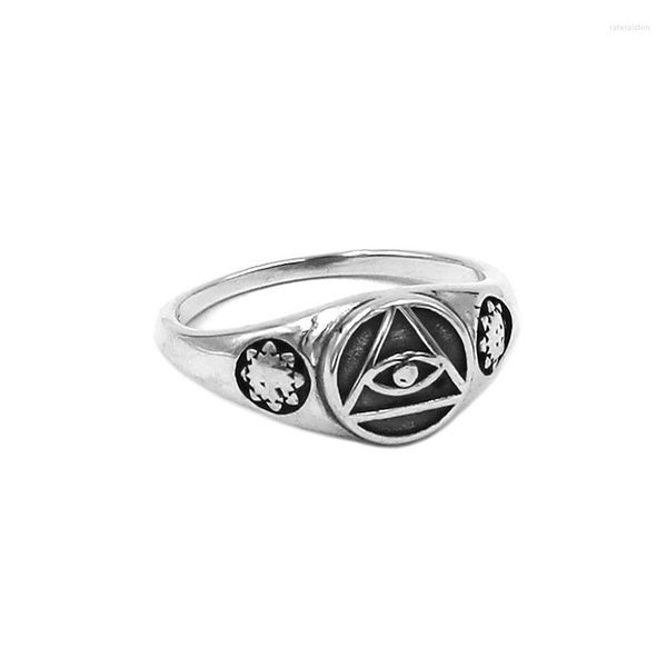 Cluster Ringe S925 Sterling Silber Illuminati Pyramide Auge Symbol Ring Mode Herren Frauen Finger SWR0949