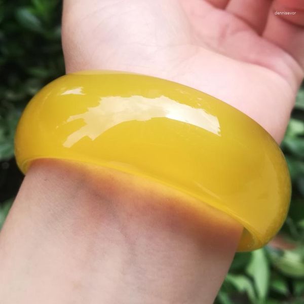 Bangle sieraden echte brazilië natuurlijke soort primaire kleur gele agaat chalcedony verbreed armband jade accessoires cadeau