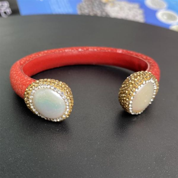 Armreif 2023 Natürliche Perle Pulver Kristall Turmalin Kunstleder Verstellbares Armband Damen Hochwertiger Schmuck