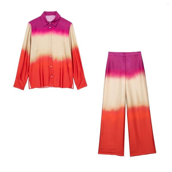 Zweiteiliges Damen-Hosen-Set für Damen, 2 Stück, 2023, modische Blusen mit Batikdruck, Vintage-Hose mit Batikdruck, weibliche Hemden, schicke Oberteile