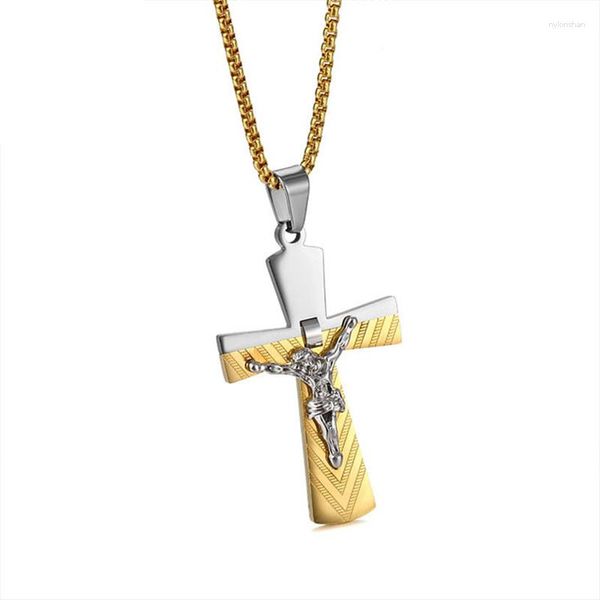 Anhänger Halsketten 3 Farben Edelstahl INRI Kruzifix Jesus Kreuz Anhänger Halskette Für Männer Frauen Schmuck Drop