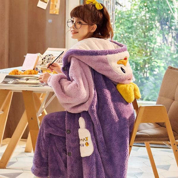 Roupa de dormir feminina Plus Size Pijamas de inverno de pelúcia Robe Térmico Pantsuit Fashion Home Wear Add Fleece And Thicken Nightgown