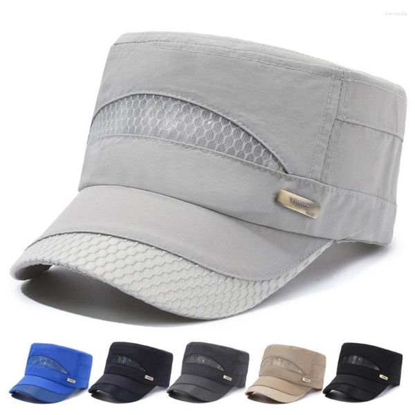 Berretti Estate Quick Dry Cappelli militari Donna Uomo Sport all'aria aperta Cappello da sole Flat Top Berretti da baseball Mesh traspirante Cadet Army Cap Casquette