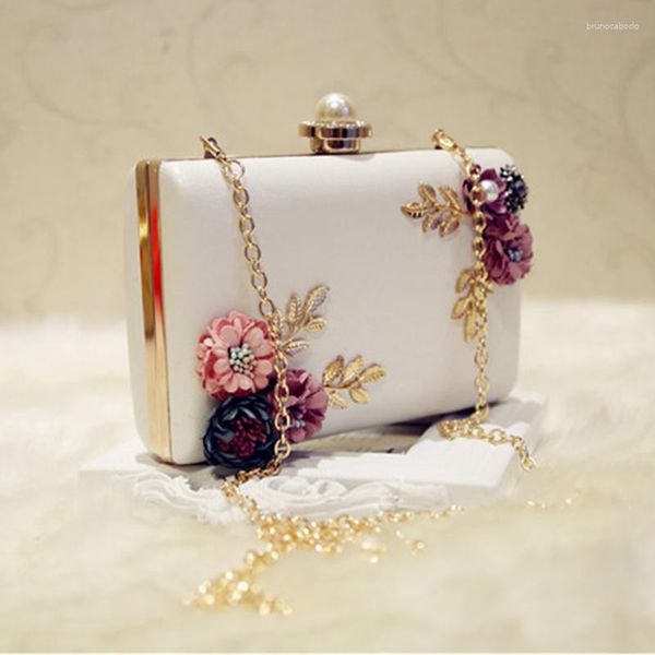 Bolsas de noite femininas bolsa de couro para jantar festa senhora casamento flor bolsa clutch (branca)