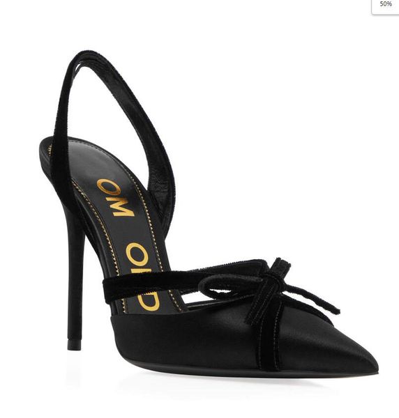 Sandálias de verão de luxo com cadeado sapatos femininos TomxFord arco de cetim salto agulha festa de casamento senhora sexy slingback bombas eu35-43