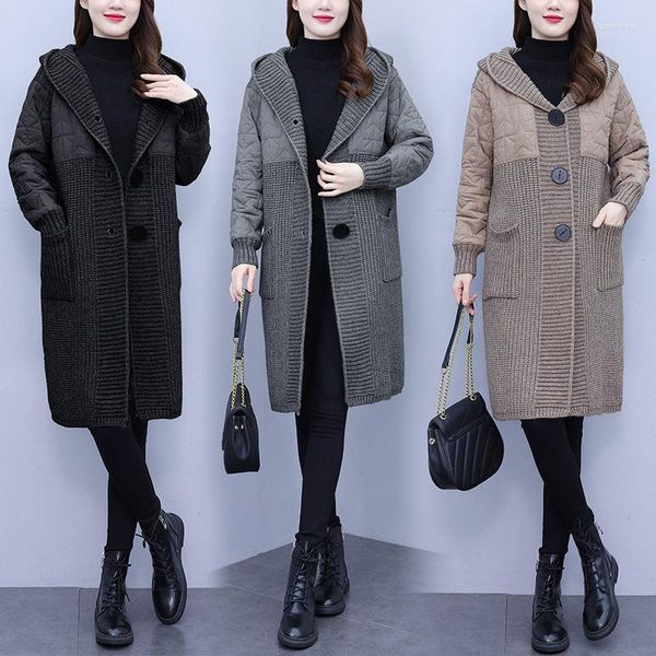 Suéter coreano de malha feminina oversized 2023 outono inverno cardigã acolchoado francês fashion tricotado engrossado casaco agasalho feminino t1089