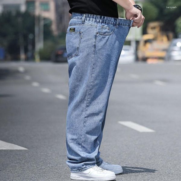 Jeans Masculino Oversize Roupas Soltas 10XL Cintura Elástica Calças Jeans Plus Size 48 Algodão Calças Retas Masculino Streetwear