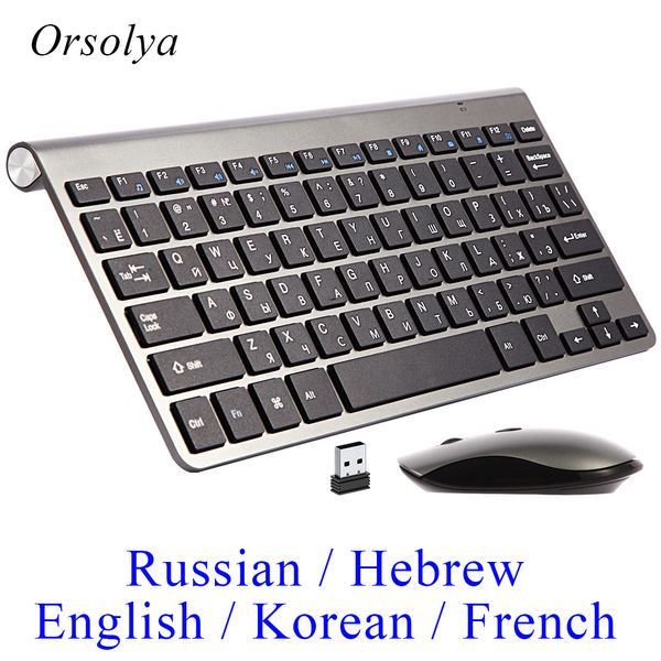 Tastatur-Maus-Kombinationen, 2,4 G kabellose Tastatur und Maus, tragbare Mini-Mäuse, russisch, koreanisch, französisch, hebräisch, Tastatur-Set für Laptop, Mac, PC, TV-Box, 230715