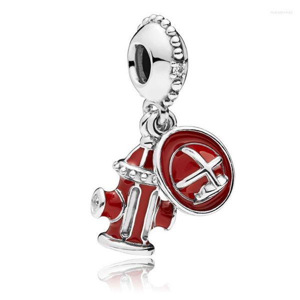 Miçangas Fit Original Pan Charms Pulseira Feminina Esmalte Vermelho Fogo Hidrante Pingente Proteção Escudo DIY Jóias Para Bombeiros Presente