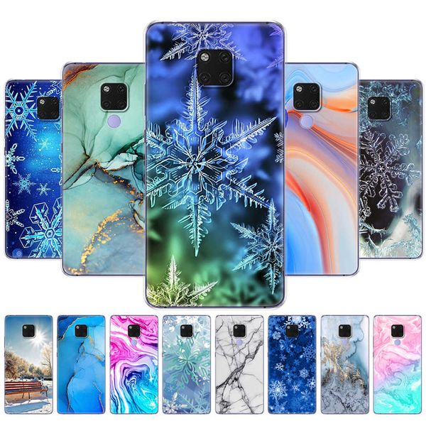 Per Huawei Mate 20 Pro Custodia morbida in silicone Cover per telefono X per Mate Marble Snow Flake Winter Christmas