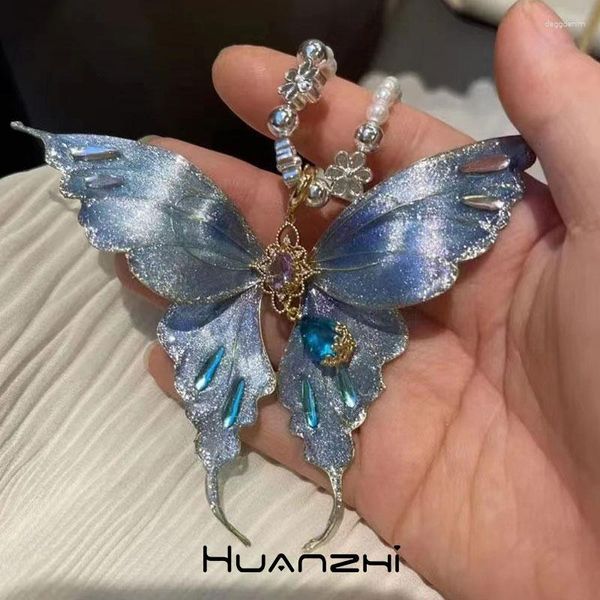 Подвесные ожерелья Жемчужная металлическая цепь полость красочная каменная смола сияет уникальное уникальное ожерелье с большим бабочкой Harajuku Punk Y2K Ювелирные изделия