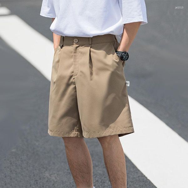 Shorts masculinos verão 2023 cor sólida na altura do joelho calças curtas botões calças retas moda masculina casual solto