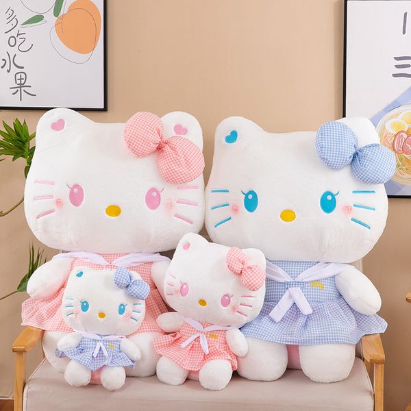 Saia Xadrez Kawaii Gato Brinquedo De Pelúcia Travesseiro Flor Saia Gato Boneca Presentes De Aniversário Casa Decoração Do Quarto