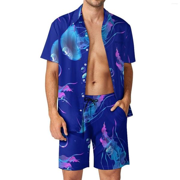 Мужские спортивные костюмы Jellies Print Beachwear Мужчины набор животных повседневная рубашка набор летние шорты с двумя частями винтажного костюма плюс размером 2xl 3xl