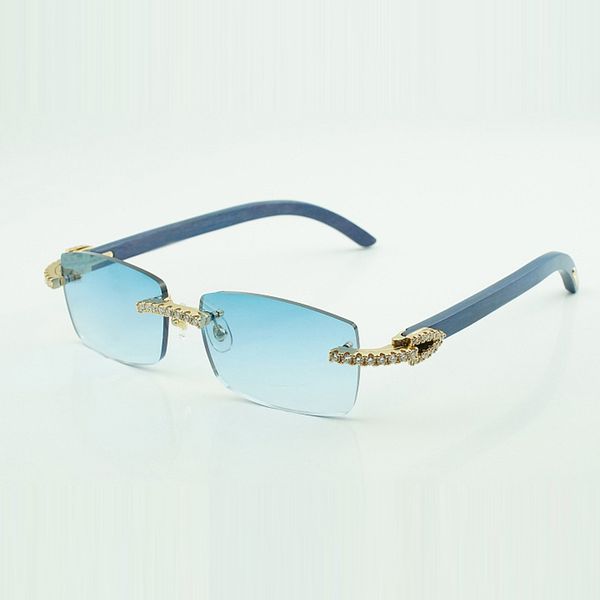 Endlose Moissanit-Steine, Diamant-Brillenfassungen 3524012, hölzerne Sonnenbrille mit naturblauen Holzbeinen und 56-mm-Gläsern