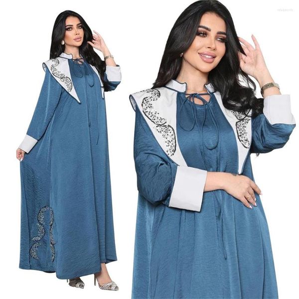 Ropa étnica Batas Longues Femmes Musulmanes Dubai Árabe Mujeres Vestido Abaya Diamantes Cabo Mangas largas Vestidos femeninos Jalabiya