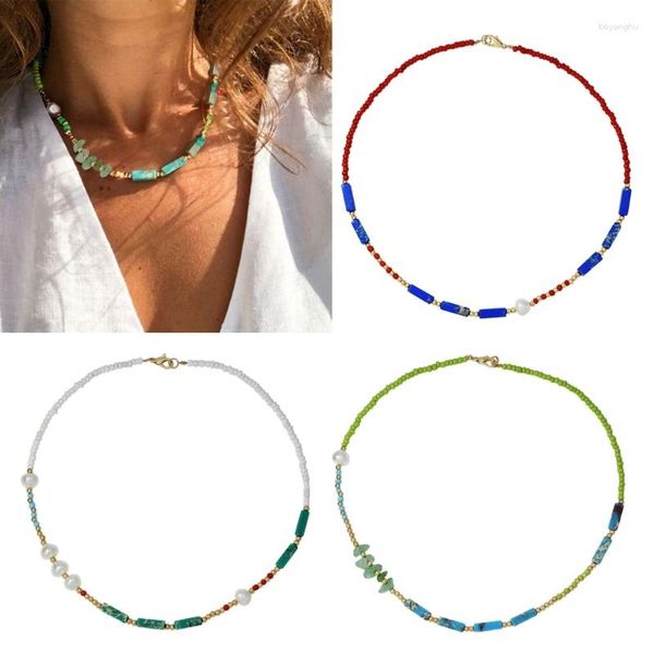 Collana girocollo in pietra naturale stile bohémien collo con perline gioielli perline materiale in resina per donne e ragazze Dropship