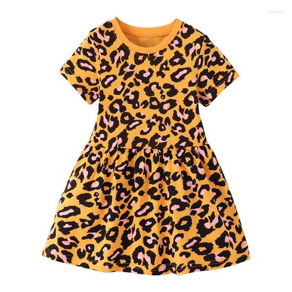 Mädchen Kleider Springen Meter 2-7T Sommer Leopard Prinzessin Mädchen Kurzarm Kinder Kleidung Geburtstag Geschenk Kleinkind Kinder kleider
