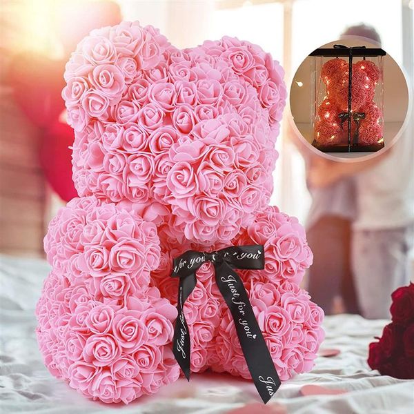 Urso de pelúcia rosa ursos de flores com luzes para sempre espuma flor artificial presente para aniversário de dia dos namorados2931