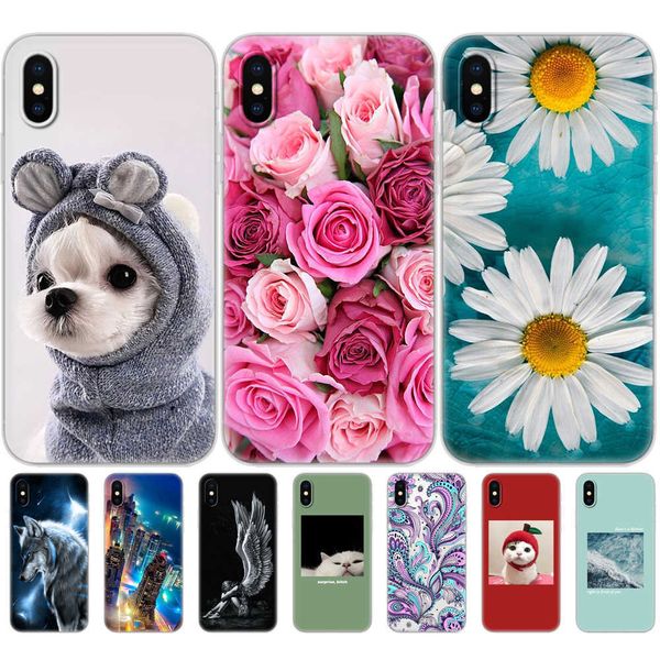 Силиконовый чехол для iPhone X XS XR Телефон для XS Max Soft TPU Coque Bacmer Bumper Backer Cover Full 360 защитный рисунок