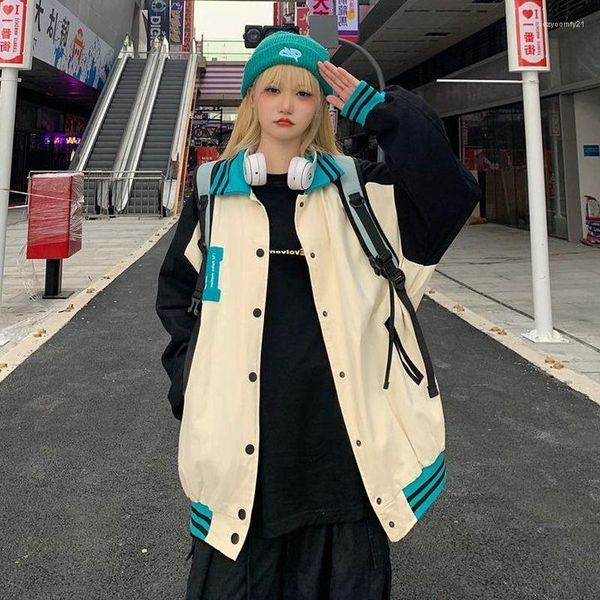 Giacche da donna Semplice Casual Uniforme da baseball Giacca a contrasto Stile preppy Hip Hop Ragazza Cappotto carino Uomo Donna Primavera 2023 Punk Bomber