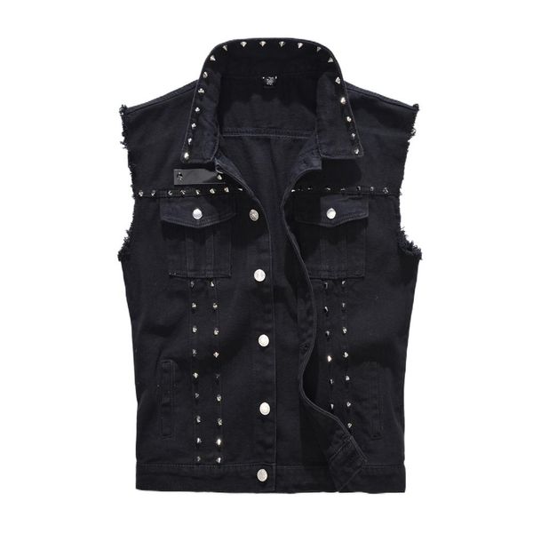 Gilet Nuovo 2022 Gilet di Jeans Da Uomo Punk Rock Rivetto Cowboy Jeans Neri Gilet Moda Uomo Stile Moto Senza Maniche Giacca di Jeans M6xl