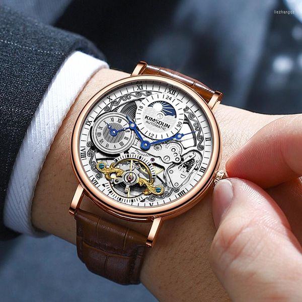 Relógios de pulso KIMSDUN Relógio masculino Turbilhão Fase da lua Relógios Luxo Moda Negócios Automático Mecânico Reloj Hombre 2023