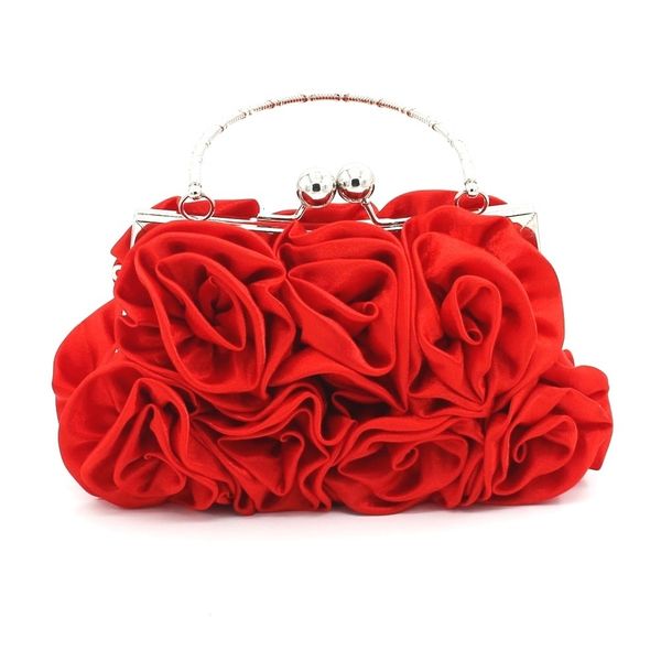 Abendtaschen Blumenform Satinstoff Abendtasche für Frauen Schwarz Weiß Rot Handgenähte Rosen Hochzeitstaschen Brautkupplung Geldbörse 230715