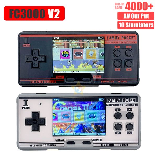 Lettori di giochi portatili FC3000 V2 Console per videogiochi portatile retrò incorporata 4000 giochi classici Supporto per console portatile 10 formati Gioco Uscita AV 230715