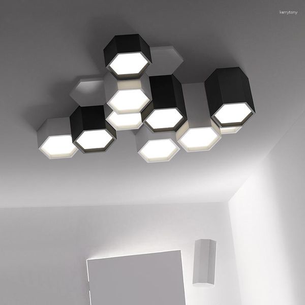 Lampadari Lampadario a soffitto dal design moderno Lampada per soggiorno Camera da letto Cucina Sala LED Lampada combinata geometrica bianca nera
