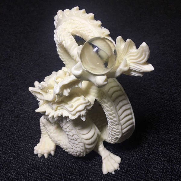 Cinzeiros Estátua de contas de dragão branco Requintada esculpida à mão Escultura de arte moderna Decorações para casa sofisticadas Estátua de presente de mascote chinês x0627