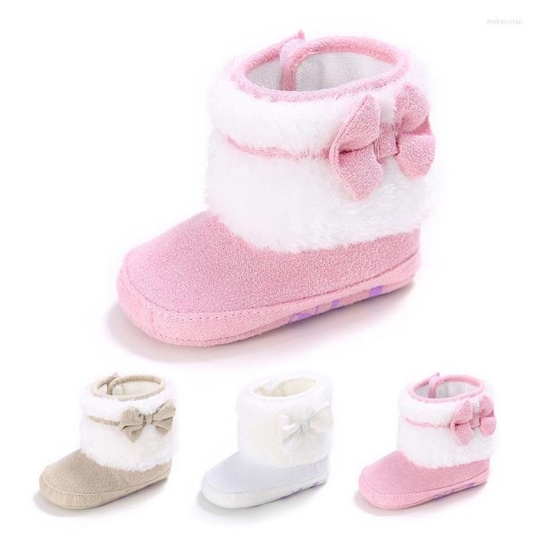Sapatos de bebê quentes First Walkers nascidos no inverno antiderrapantes botas de neve menino menina lindo laço mais veludo