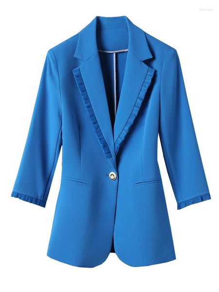 Женские костюмы модные элегантные офисные дамы Формальные пиджаки Женщины белый синий сплошной тройной рукав Женская куртка для весеннего лета