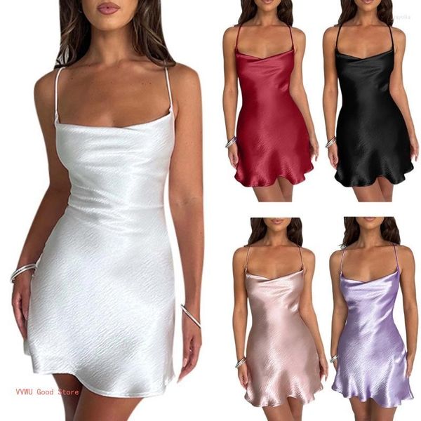 Vestidos casuais Sexy Ruched V Neck Outfits Bodycon Cami sem mangas Backless Camisole Dress Insgram Style Clothing For Women