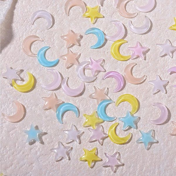 Nail Art Decorações 50 PCS Mixed Color 3D Resina Moon Star Charms Heart Flat Back Strass Unhas Decoração Acessórios Manicure Suprimentos