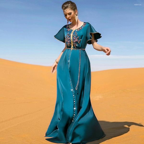 Abbigliamento etnico Ramadan Eid Diamonds Abaya Kaftan Arabic Jalabiya Dress Dubai Arabia Marocchino Women Evening Party Ball Gown Musulmano Caftano