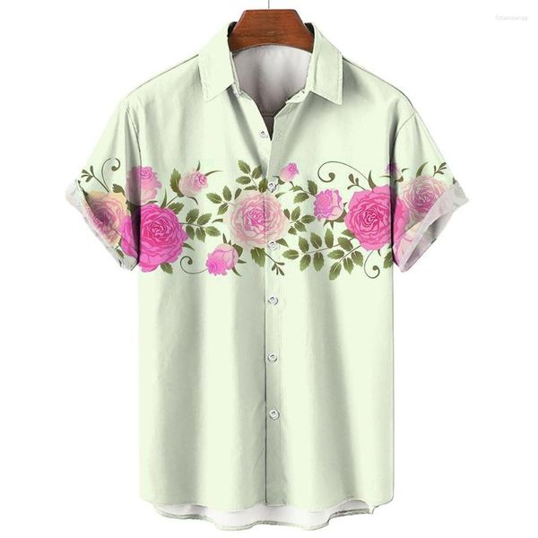 Camicie casual da uomo uomo hawaiano fiori stampati estate uomo modello 3d manica corta top spiaggia bavero bottone abbigliamento 5xl