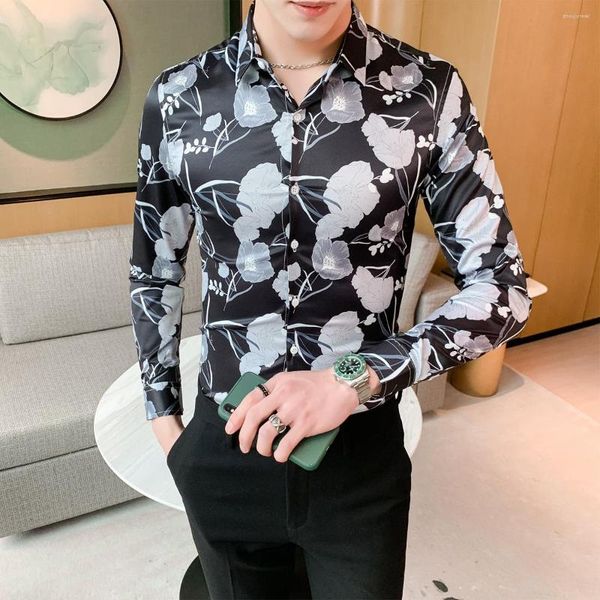 Männer Casual Hemden Bluse Männer Uxury Blume Hemd Mode Frühling Floral Koreanische Slim Fit Social Langarm Nachtclub