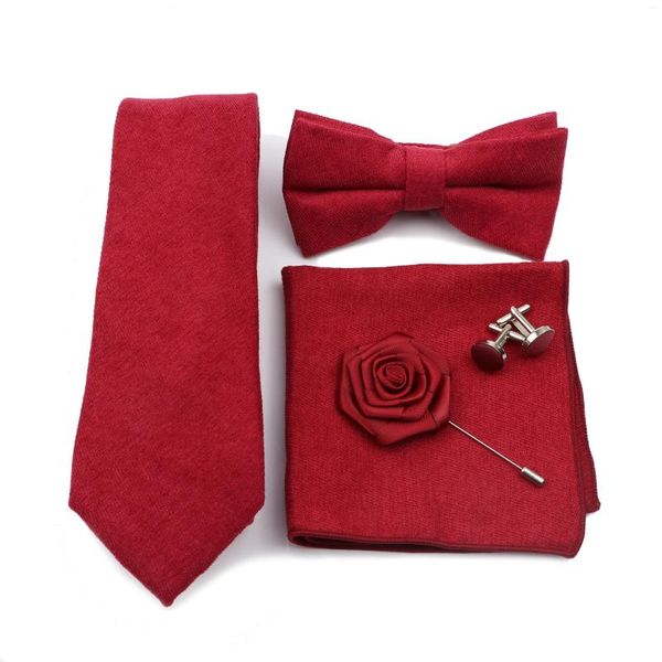 Fliege Mode Herren Krawatte 5-teiliges Set Einfarbig Cord Rote Rose Einstecktuch Krawatte Zubehör Alltagskleidung Hochzeit Party Geschenk für Mann