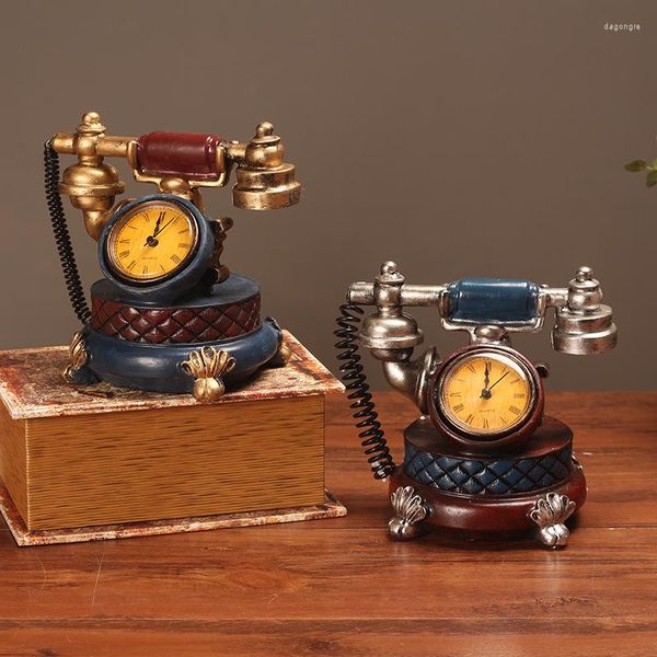 Orologi da tavolo Modelli di telefono retrò Ornamenti Creatività Studio Caffè Ristorante Orologio in resina Decorazioni per la casa