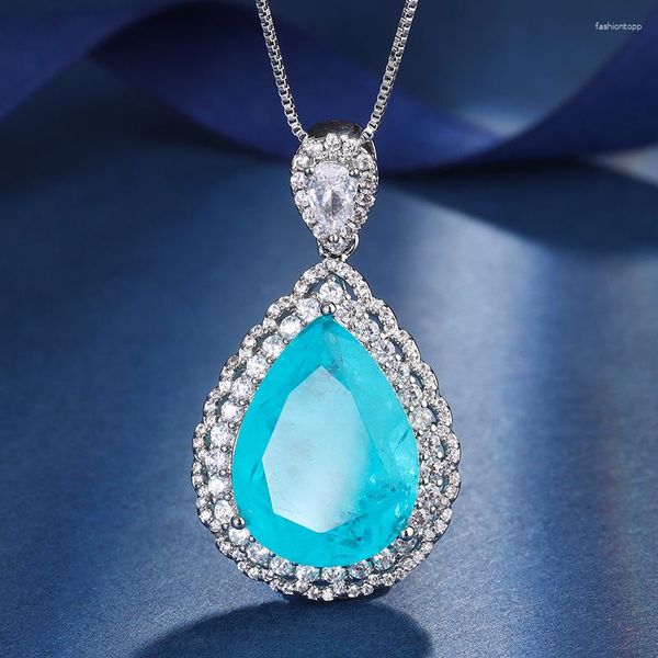 Collane con ciondolo EYIKA Brasile Donna Fusion Stone Wedding Party Jewelry Collana a forma di goccia d'acqua con zirconi paraiba blu blu