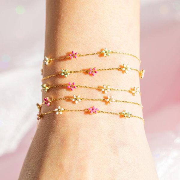 Charme Armbänder Ins Vintage Öl Tropfen Bunte Blume Armband Niedlich Für Frauen Mädchen Mode Ästhetischen Schmuck Geschenk