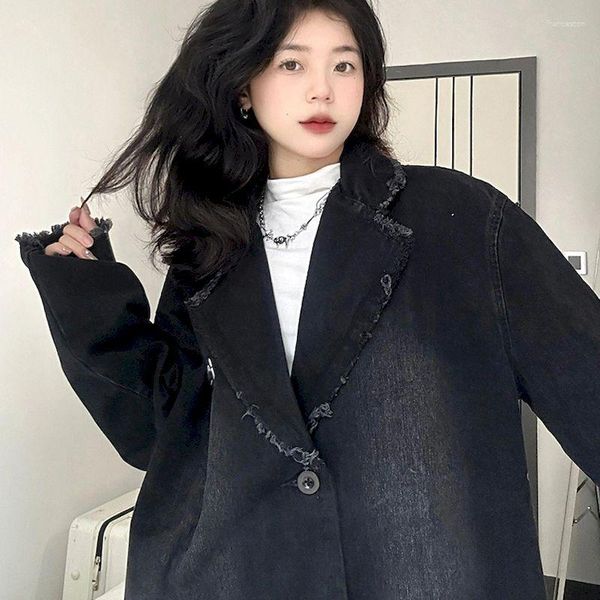 Женские костюмы Unxx Fashion Jean Jacket Spring Korean версия Retro Lose Универсальный градиент вымыл женщины Blazer High Street Harajuku