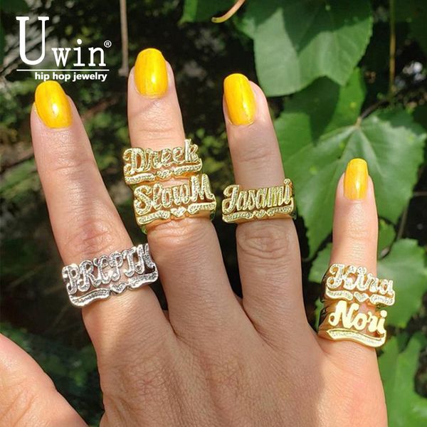 Полосы кольца Uwin Custom Name Ring Vintage Jewelry Accessory Персонализированные 3D тисненные кольца Пара пары 230715