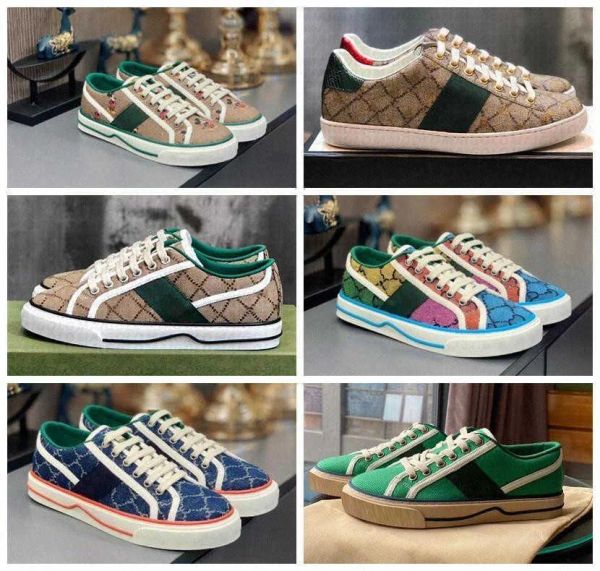 2024 Designer Tenis Sapatos Casuais Lona Luxurys Itália Sapato Mulheres Verde e Vermelho G Web Stripe Stretch Algodão Baixo JCR