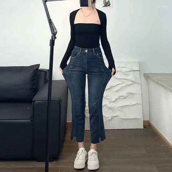 Damen Jeans Stretch Shaped Body Hose Winter Fat Large Slim Straight Tube Damen Y2k