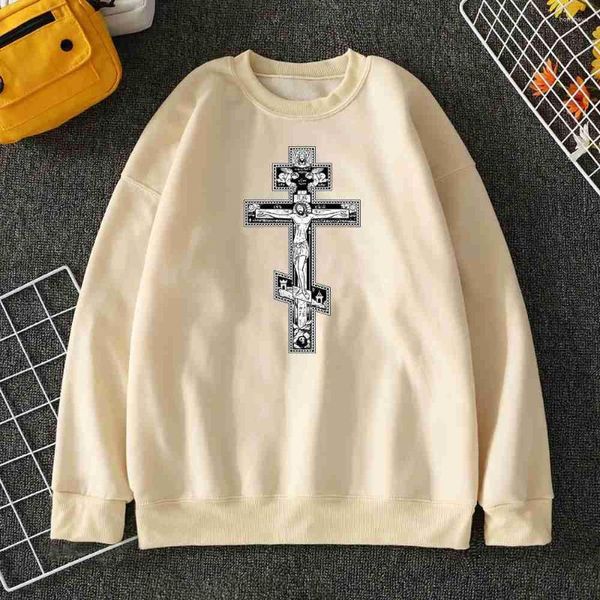 Herren Hoodies Gothic Dunkler Stil Orthodoxes Kreuz Jesus Kleiner Engel Druck Mann Hoodie Kreativität Straße Coole Sweatshirts Mode Weiche Männer